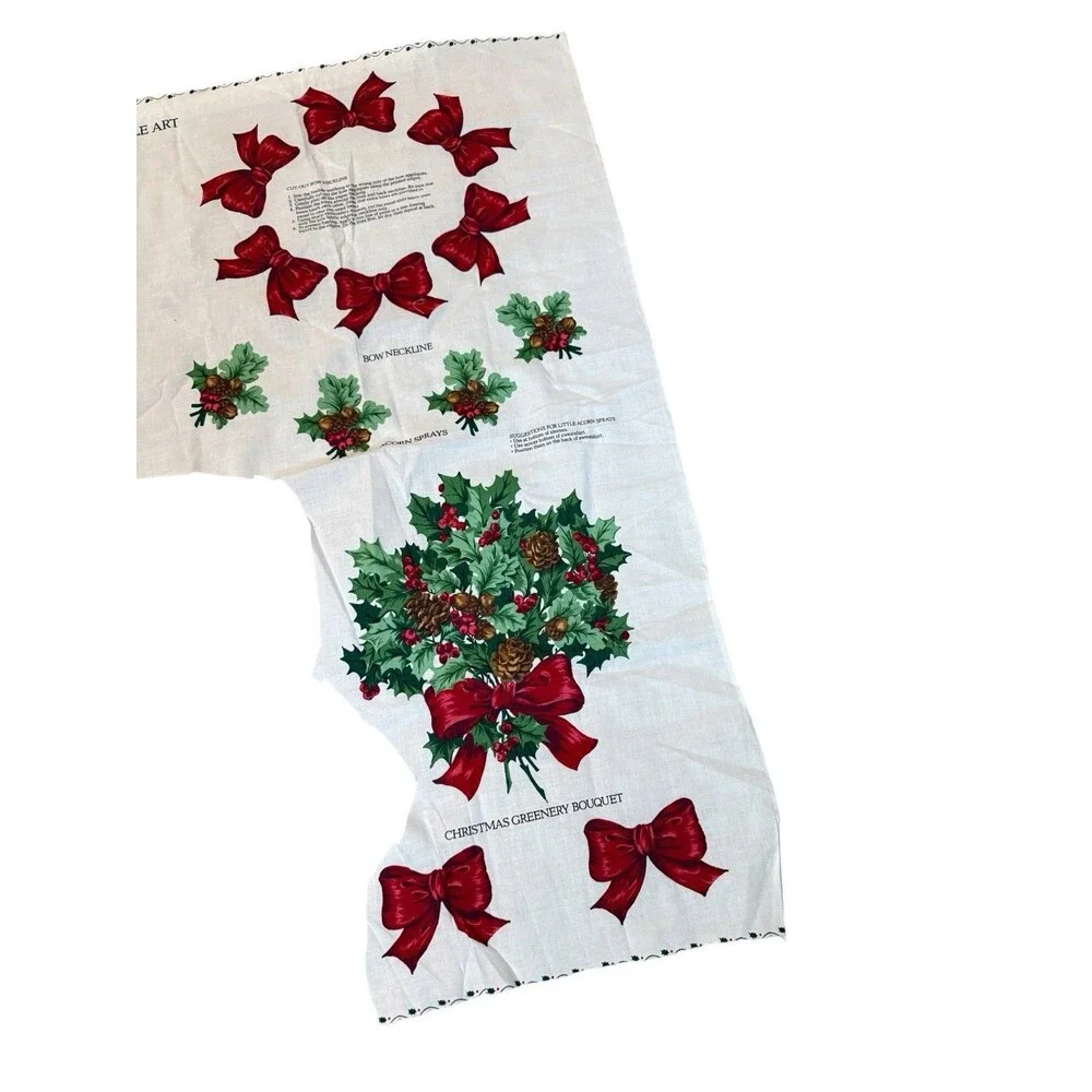 Vintage VIP Cranston Christmas Applique Fabric Remnants Bears Poinsettias